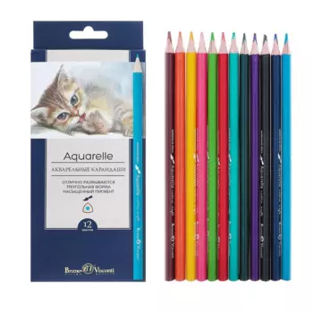 Карандаши BrunoVisconti акварельные 12 цветов Aquarelle, трехгранные