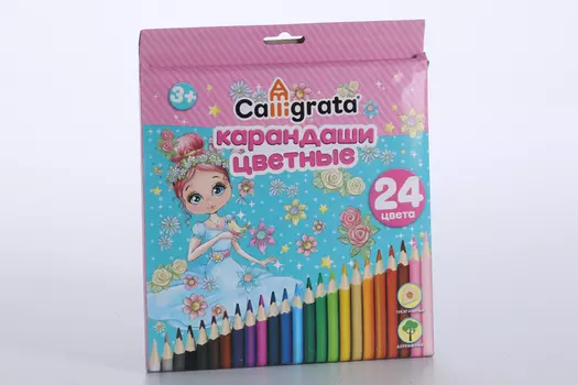 Карандаши Calligrata 24 цвета Принцесса, корпус деревянный, треугольный