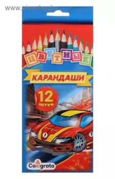 Карандаши Calligrata цветные 12 цветов Машинка, корпус деревянный, трехгранный