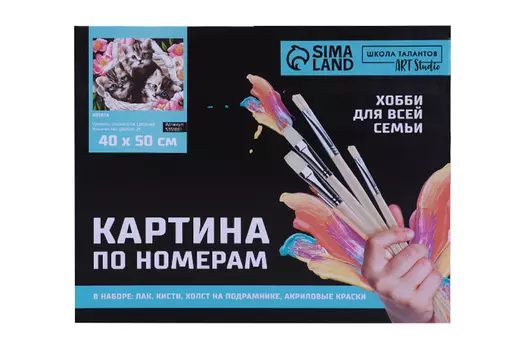 Картина по номерам Школа талантов на холсте с подрамником «Котята» 40х50 см