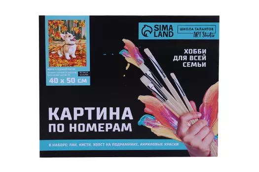 Картина по номерам Школа талантов на холсте с подрамником «Корги в осенней листве» 4050 см