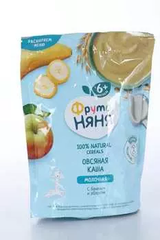 Каша Фрутоняня овсяная молоко/яблоко/банан быстрораст с пребиотиками (с 6 мес), 200 г, 6 шт