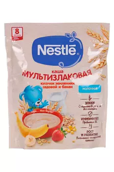Каша Нестле молоч мультизлак банан/земляника кусочки (с 8 мес), 200 г