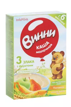 Каша Винни молочная 3 злака с фруктами (с 6 мес), 200 г