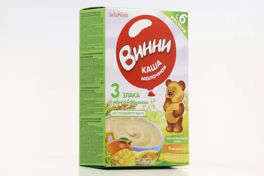 Каша Винни молочная 3 злака с манго и бананом (с 6 мес), 200 г