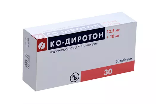 Ко-Диротон 12.5 мг+10 мг, 30 шт, таблетки