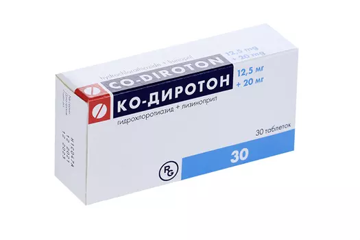 Ко-Диротон 12.5 мг+20 мг, 30 шт, таблетки