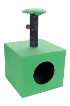 Когтеточка LOWCOST "Столбик" куб с площадкой 35 х 30 х 85 см микс