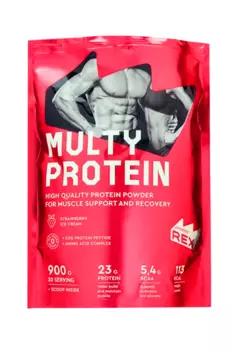 Коктейль ProteinRex Multy Protein со вкусом клубничного мороженого, 900 г