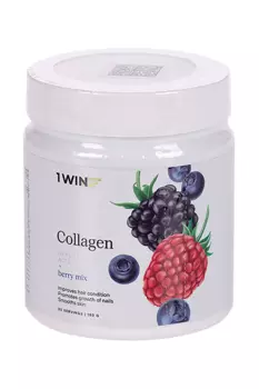 Коллаген 1WIN гиалуроновая кислота витамин С ягодный микс 30 порций, 180 г, (Бад)