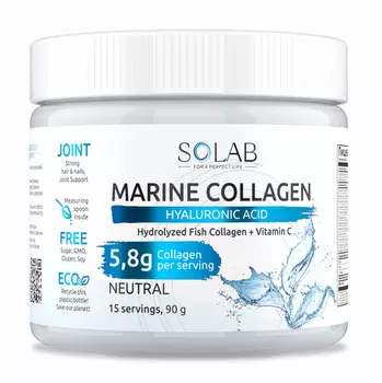 Коллаген морской+витамин C+гиалуроновая кислота Solab нейтральный, 90 г