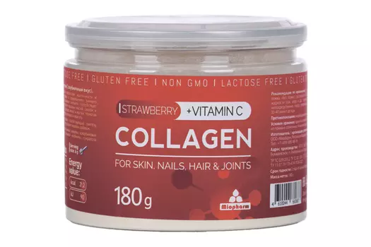 Коллаген пептидный витамин С/клубника, 180 г, порошок