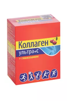 Коллаген Ультра+С+глюкозамин, 8 г, 7 шт, порошок для приготовления раствора для приема внутрь вишня