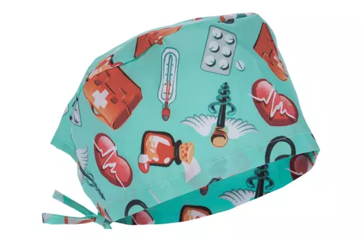 Колпак PROLANA медицинский на завязках р 58-60 зеленый с рисунком