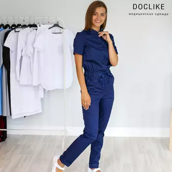 Комбинезон DOCLIKE медицинский женский DL 613 с элегантным воротником стойкой синий р 44