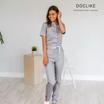 Комбинезон DOCLIKE медицинский женский DL 613 с элегантным воротником стойкой серый р 44