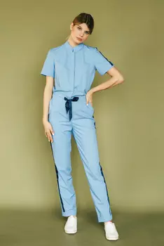 Комбинезон DOCLIKE медицинский женский DL 614/1 c лампас в стиле спорт-шик голубой/синий р 48