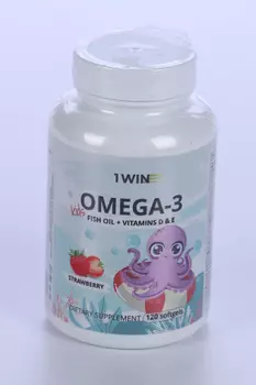 Комплекс Детский Омега-3 с витаминами E и D 1WIN, 120 шт, капсулы вкус клубники