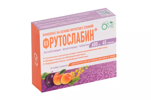 Комплекс Фрутослабин Ovie на осн фруктов и сенны, 600 мг, 45 шт, таблетки жевательные