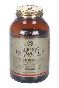 Комплекс жирных кислот Омега 3-6-9, 1 300 мг, 120 шт, капсулы Солгар