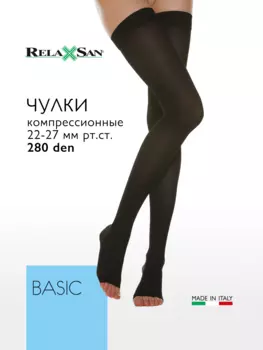 Компрессионные чулки Relaxsan BASIC 280 den c открытым носком (арт. 1470S). цвет черный, размер 3