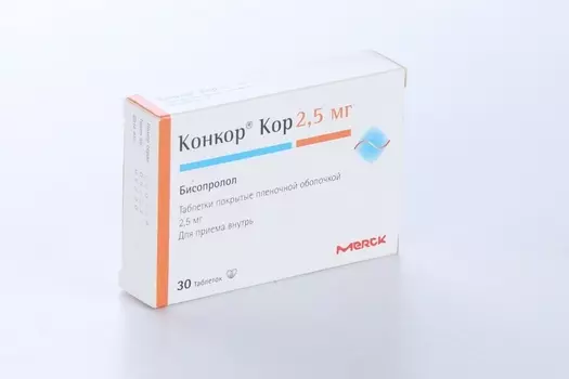 Конкор Кор 2.5 мг, 30 шт, таблетки покрытые пленочной оболочкой