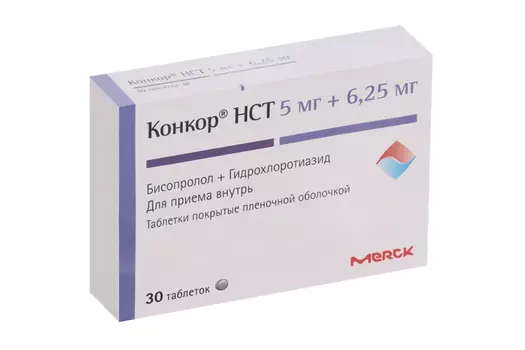 Конкор НСТ 5 мг+6.25 мг, 30 шт, таблетки покрытые пленочной оболочкой