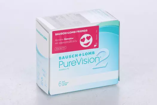 Линзы Bausch+Lomb Pure Vision 2 контактные R 8.6 (диоптрия -3,0), 6 шт