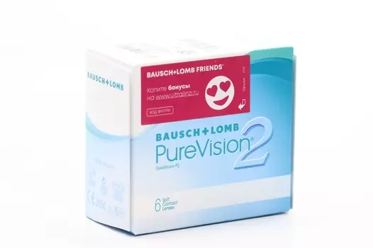 Линзы Bausch+Lomb Pure Vision 2 контактные R 8.6 (диоптрия -8,5), 6 шт