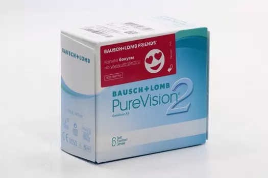 Линзы Bausch+Lomb Pure Vision 2 контактные R 8.6 (диоптрия -9,5), 6 шт