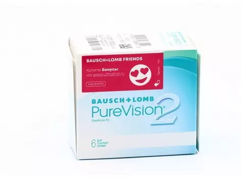 Линзы Bausch+Lomb Pure Vision 2 контактные R 8.6 (диоптрия -7,5), 6 шт