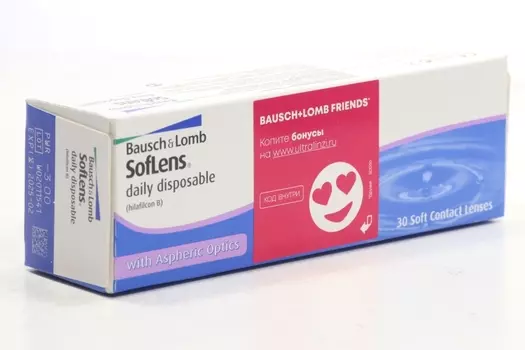 Линзы Bausch+Lomb Soflens Daily Disposable контактные R 8.6 D -3.0, 30 шт