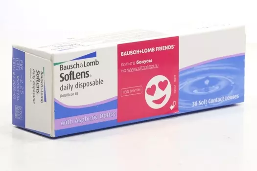 Линзы Bausch+Lomb Soflens Daily Disposable контактные R 8.6 D -2.25, 30 шт