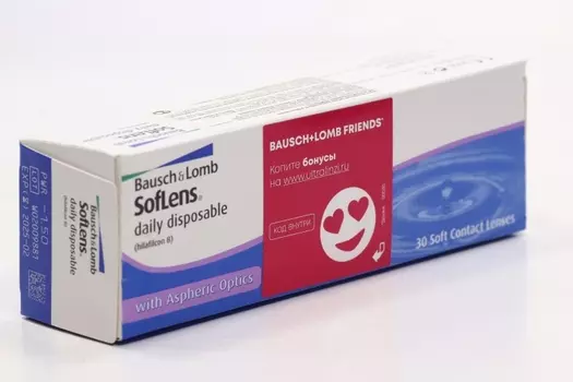 Линзы Bausch+Lomb Soflens Daily Disposable контактные R 8.6 D -1.50, 30 шт