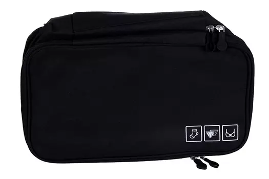 Косметичка 3 отдела на молниях цвет черный