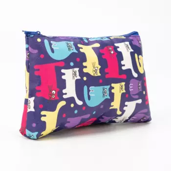 Косметичка на молнии цвет синий узор коты