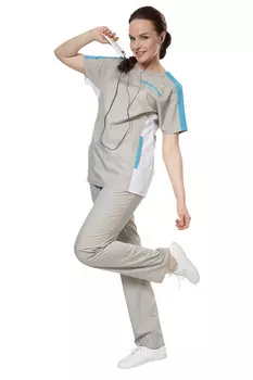 Костюм AVA Аура медицинский 88-92/170-176, светло-бирюзовый/серый