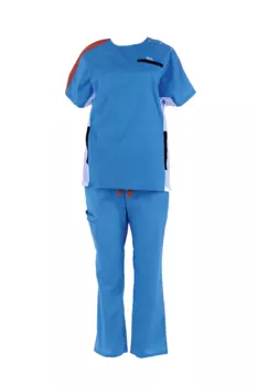 Костюм AVA медицинский р 48-50 (158/164), голубой с бел/оранж/черн отделкой