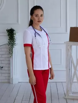 Костюм MiTa медицинский белый/красный рост 158-164 р 44