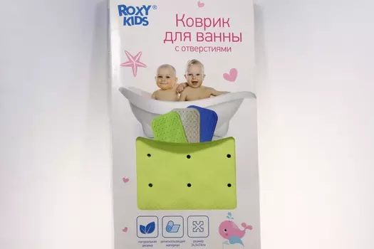 Коврик Рокси-Кидс д/ванны резиновый антискольз с отверстиями 34.5х76 см, (BM-34576-G)