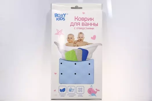 Коврик Рокси-Кидс д/ванны резиновый антискольз с отверстиями 34.5х76 см, (BM-34576-B)