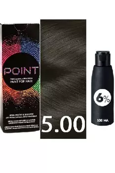 Краска для волос POINT. Промо набор для проф.прим. тон №5.00 Тёмно-русый для седых волос + 6% оксид