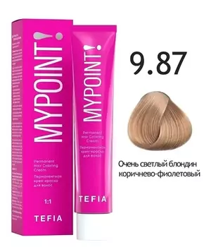Краска для волос Tefia Перманентная крем-краска для волос 9.87 очень светлый блондин коричнево-фиолетовый 60мл.