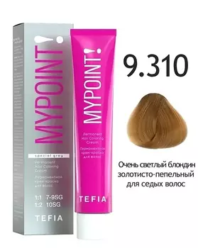 Краска для волос Tefia Перманентная крем-краска для седых волос 9.310 очень светлый блондин золотисто-пепельный 60мл.