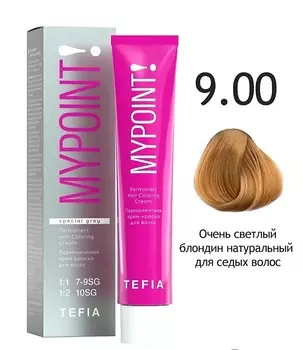 Краска для волос Tefia Перманентная крем-краска для седых волос 9.00 очень светлый блондин натуральный 60мл.