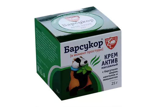 Крем-актив Барсукор массажн барсуч жир/эвкалипт/ментол при простуде, 25 г