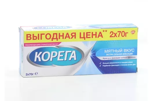 Крем Корега Экстра сильный Мятный д/фикс зуб протезов, 140 г, 2е упаковки по 70г
