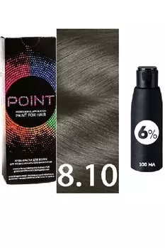 Крем-краска для волос POINT. Промо набор для проф.прим., тон №8.10, Блонд пепел для седых волос + 6%