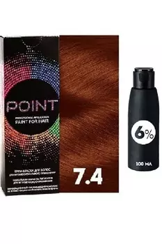 Крем-краска для волос POINT. Промо набор для проф.прим., тон №7.4, Средне-русый медный + 6% оксид, 1