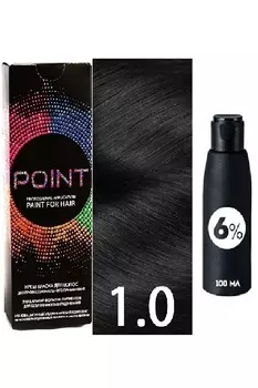 Крем-краска для волос POINT. Промо набор для проф.прим., тон №1.0, Чёрный + 6% оксид, 100/100мл*